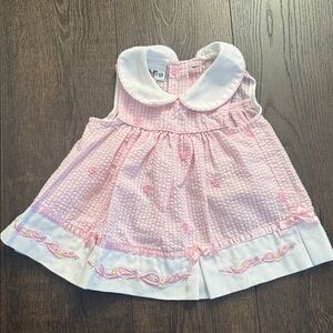 Pink and White Baby Collared Dress with Embroidered Details - Bows and Florals